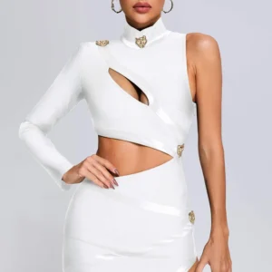 One Shoulder Cutout Mini Bandage Dress
