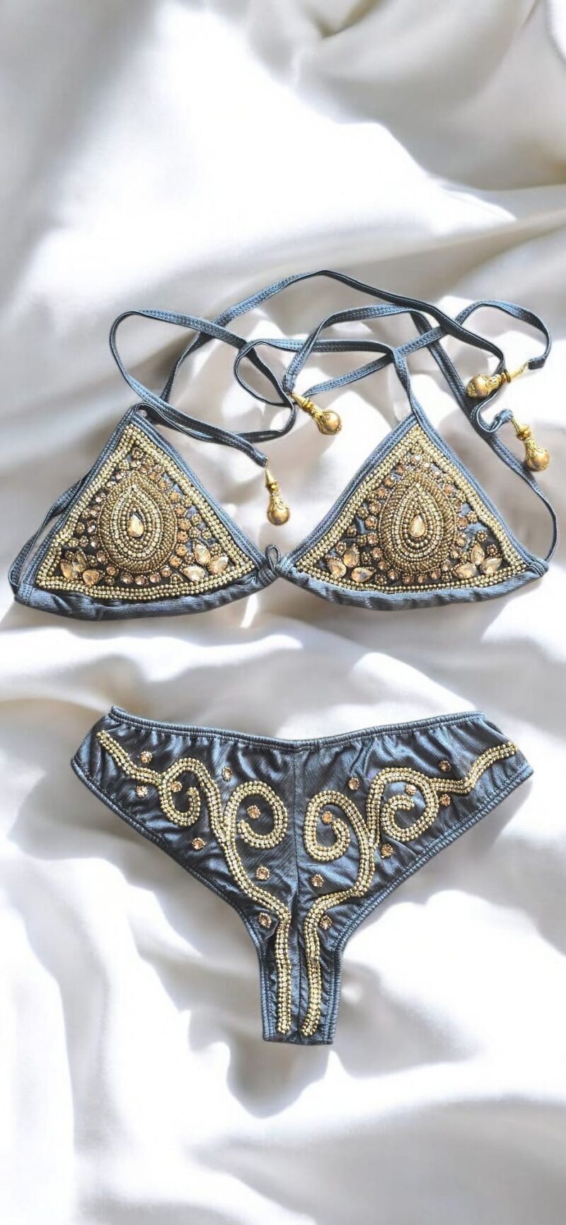 Luxury Black Crystal Bikini – Baroque Glam Swimwear - Image 3