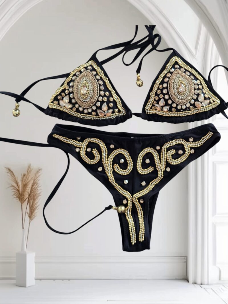 Luxury Black Crystal Bikini – Baroque Glam Swimwear - Image 7