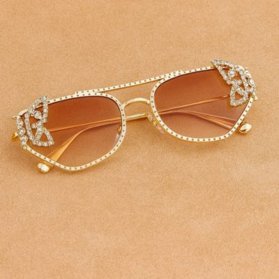 White Flat C7 Crystal Butterfly Glasses | Luxury Gold Eyewear