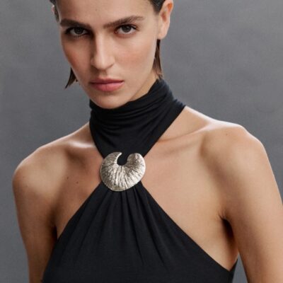 Halter Maxi Dress με Μεταλλική Λεπτομέρεια