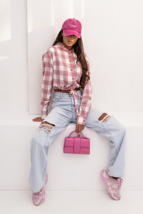 SOHO Checked Hooded Shirt - Pink and Fuchsia