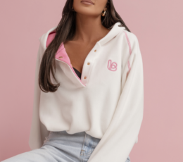 LOOM fleece sweatshirt - Ecru with pink