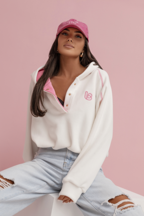 LOOM fleece sweatshirt - Ecru with pink
