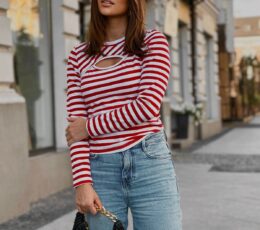 Essential Striped Slit Blouse - Red