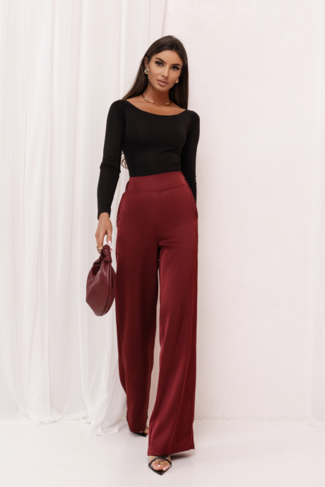 DIVA Satin Trousers - Burgundy