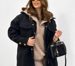 Coat with gold studs B - Black