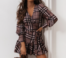 "ANNA" short dress - Brown check