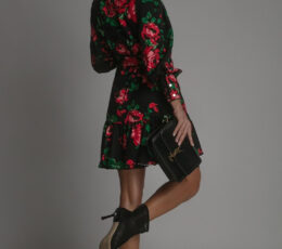 Anna Dress - Flower on Black Background