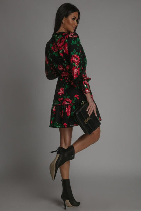 Anna Dress - Flower on Black Background