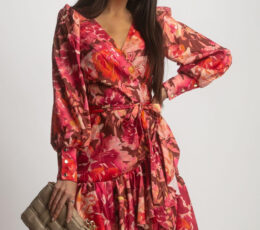 Dress "ANNA" Orange Flowers on Brown Background