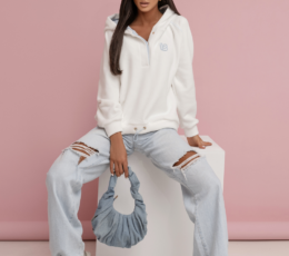 LOOM fleece sweatshirt - Ecru with blue