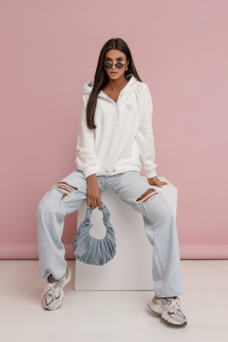 LOOM fleece sweatshirt - Ecru with blue