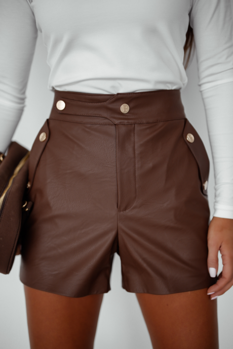 Leather shorts with gold studs - Brown